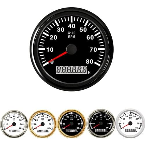 85mm Tachometer Car Boat Tacho Sensor Marine Tacho Meter with LCD Hourmeter 8000 RPM Boat Tachometer 12V/24V Red Backlight