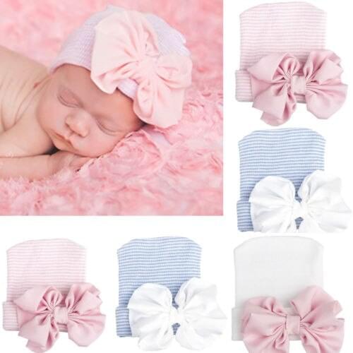 Newborn Baby Infant Girl Toddler Comfy Bowknot Hospital Cap Warm Cute Beanie Hat
