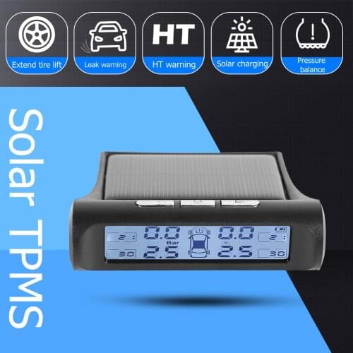 Smart Car TPMS Tyre Pressure Monitoring System Solar Digital LCD Display Auto Security Alarm Tyre Pressure 4 internal sensors