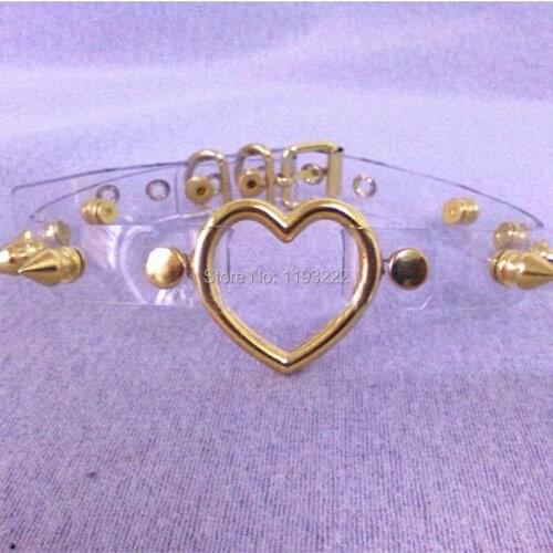 Punk Gothic Handmade Vinyl Choker Gold Spikes Heart Collar Spiked Rivet Clear PVC Transparent Buckle Necklace
