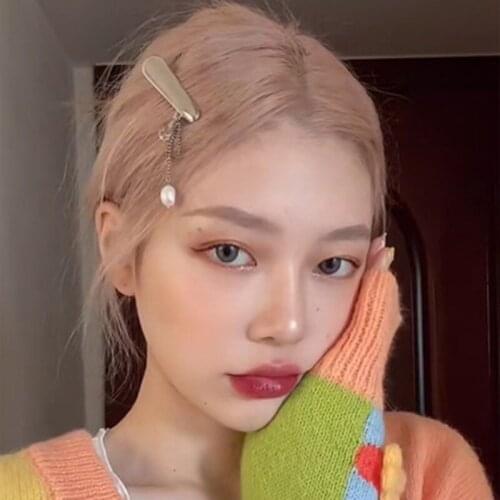 Korean Metal Hair Clip Chain Tassel Imitation Pearl Pendant Side Clip Hair Accessories for Women Geometric Hairpin Headdress New