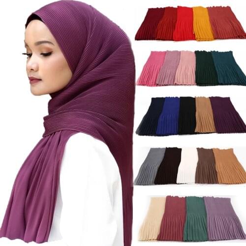 New Pleated Wrinkle Bubble Chiffon Hijab Scarf Muslim Hijabs Shawls Crinkle Turban Women Long Wraps Islamic Headscarf Scarves