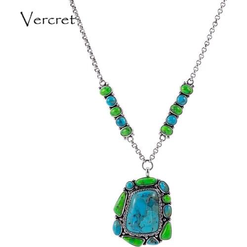 Vercret Vintage 925 Sterling Silver Turquoise Necklace for Women Wedding Pendent Necklace