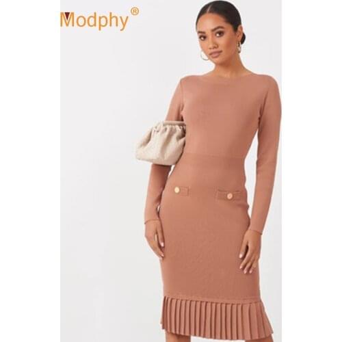 Autumn Sexy O-Neck Long-Sleeved Pleated Ruffled Bodycon Bandage Dress 2020 New WomenS Runway Celebrity Party Dress Vestidos