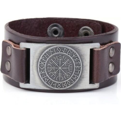 1pc Dropshipping Viking Vegvisir Compass Pendants Bangle Nordic Runes Men Jewelry Odin Symbol Imitation Leather Bracelets