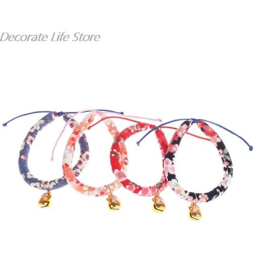 1 Pieces Colorful Japanese Style Cat Dog Collar Luxury Cat Collar With Bell Pet Bell Collars 4 Sizes