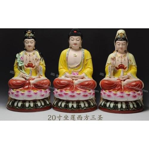 20 inches full lotus Buddha Sam West Dehua porcelain hand painted gold Dehua ceramics