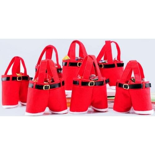 200pcs 21*14.5cm 2017 Christmas Gift Bag Santa Wine Bottle Cover Santa Gift Pant Style Treat Bags For Candy X-mas Gift #RX369