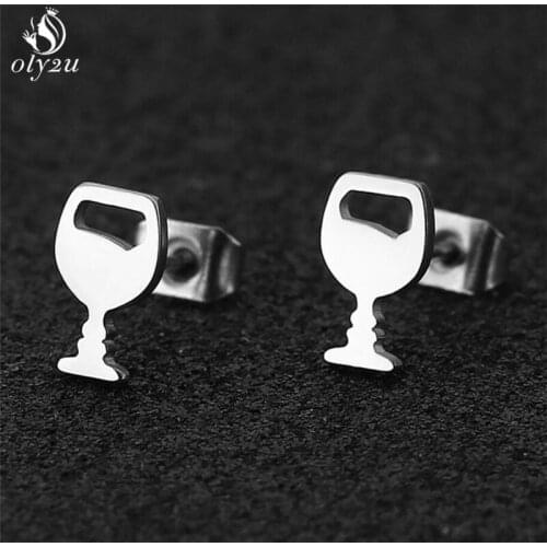 2021 Fashion Creative Red Wine Glass Earrings for Women Men Korean Minimalist Cup Stud Earring Ear Piercing Jewelry Wholesale