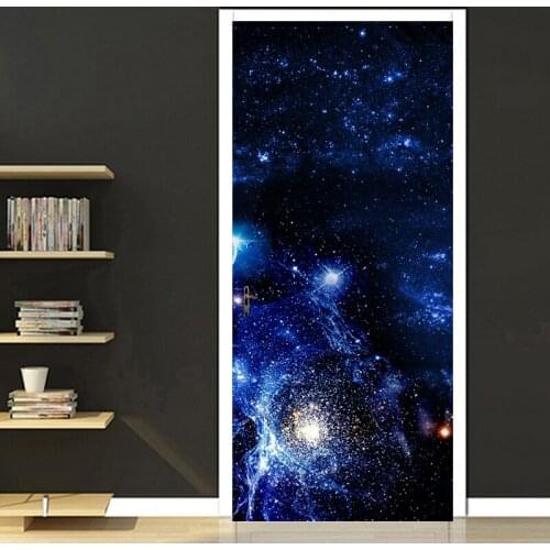 3D Starry Sky Poster Door Decoration Sticker Wall Mural PVC Waterproof Self Adhesive Living Room Bedroom Door Wallpaper Decal