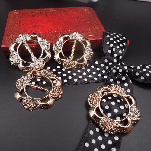 40/40mm,15pcs uv plated rose gold no fade flower ribbon buckles acessories Invitation Ribbon Slider Headband Hair Clip DIY