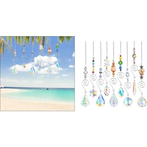 9 Pieces Colorful Crystal Window Prism Crystal Chandelier Decoration for Tree Wedding Outdoor Garden Wall
