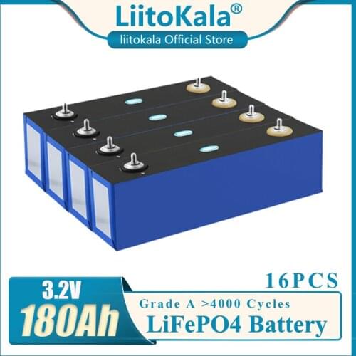 16x LiitoKala 3.2V 180Ah Lifepo4 Rechargeable battery high current diy12v 24v Solar Storage Inverter RV Electric car golf cart