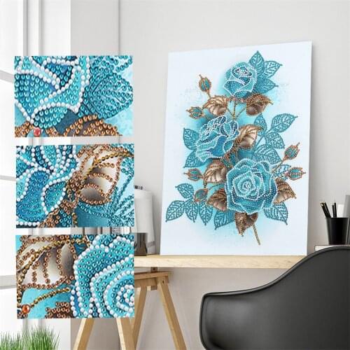 Blue Flower Special Shaped Diamond Painting DIY 5D Partial Drill Embroidery Cross Stitch Kit Crystal Rhinestone Peinture Diamant
