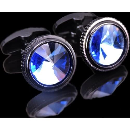 Free shipping, high quality casual shirt Cufflinks New Fashion Blue Crystal Cufflinks mens Wedding Shirt crystal Cufflinks