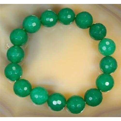 Natural 10mm Faceted Green jades Round Beads Bracelet 7.5">>>silver for women