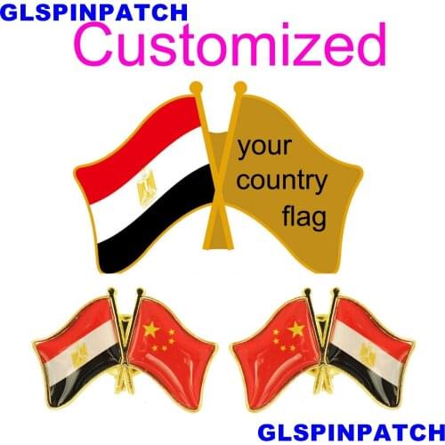 Egypt Crossed Friendship Flag Double Country lapel pin Brooch USA UK France Chile Russia Saudi Arabia Japan Spain Badge