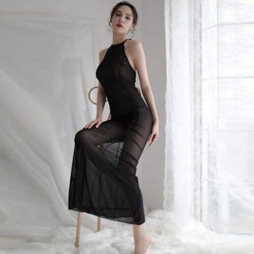 Long Nightgowns Lace Night Dress Black Lingerie Backless Sexy Sleepwear Womens Sleep Wear Clothing Hot Erotic Elegant Homewear