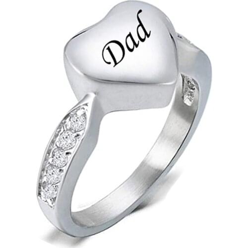 Cremation Jewelry Crystal Heart Cremation Ring for Ashes Keepsake Finger Urns Size 6/7/8/9/10 Engravable Stainless Steel Ring