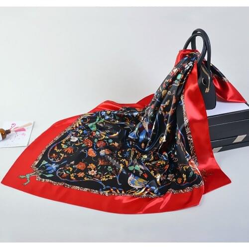 90*90cm Flower silk scarf Large Square Scarves New Female Elegant Large Silk Scarf Fashion Ladies Accessories