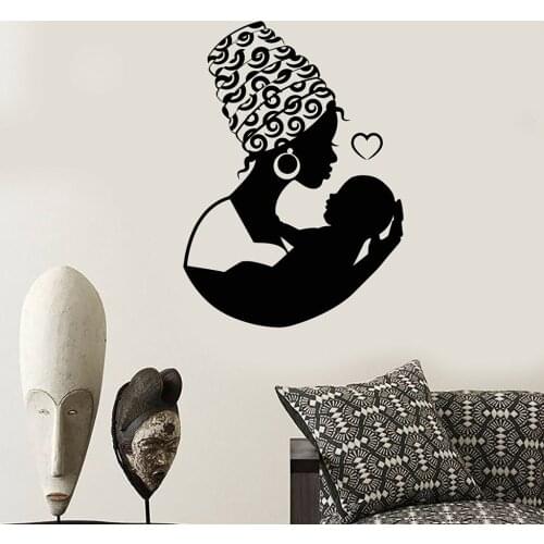 Love Wall Decal African Native Woman Turban Mother With Baby Removable Vinyl Wall Stickers Home Decoration Romantic Bedroom Y862