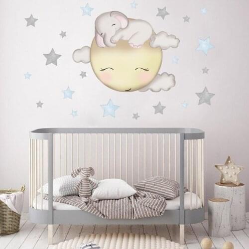 Cute Elephant Stars Wall Stickers SWEET DREAM Room Decoration FOR Nursery Kids Home Decoration Wall Decals Cloud Moon Stars