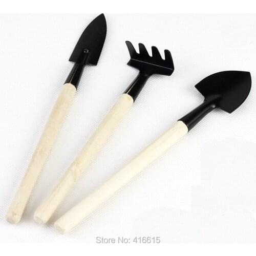 Mini Tool Garden Hoe 1 Set = 3 Pcs (3pcs/lot) Small Shovel Sppittle Tools Rake Spade Wood Handle Metal Head Kids Tool