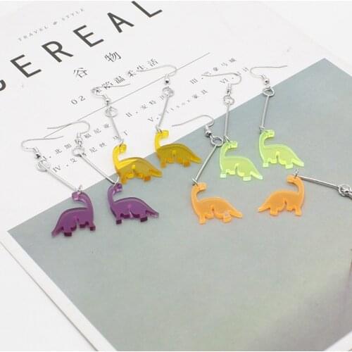 Minimalist Women Transparent Acrylic Pendant Dinosaur Dangle Earrings Love Jewelry Colorful Animal Jewelry Gift