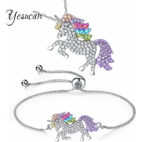 Trendy Animal Jewelry Set Bracelet Necklace Kids Cartoon Jewelry Horse Unicorn Necklaces Unicorn Sets For Girls Boy Child Gifts