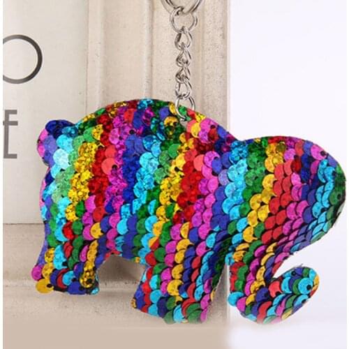 Fashion Elephant Keychain Glitter Pompom Sequins Key Chain Gifts for Women Llaveros Mujer Car Bag Accessories Key Ring WJ5519