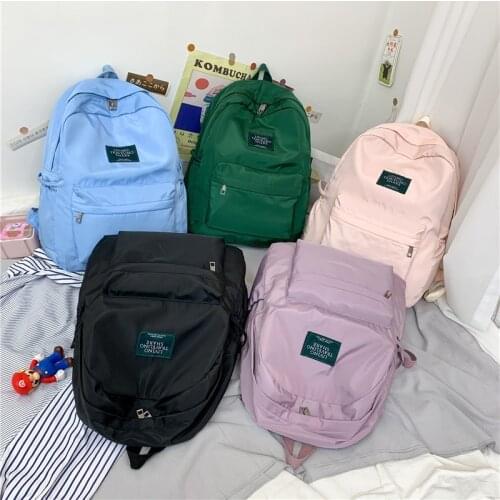 Fashion Women Backpack Nylon Waterproof Schoolbags For Teenager Girls Solid Color Large Capacity Travel Bagpack 2021 Mochila