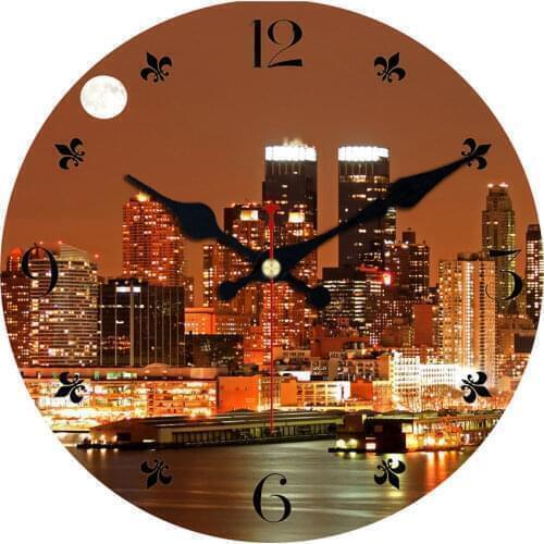 16 Inch Vintage Farmhouse Kitchen Wall Clocks Non-Ticking Retro Night City Silent Quiet Landscape Wall Clocks