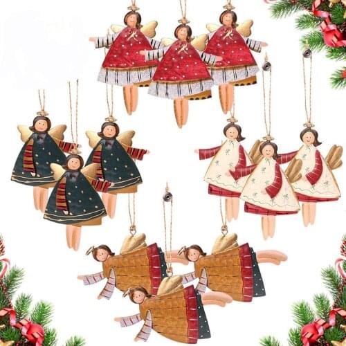 The New Hand Painted Nordic Iron Angel New Year Metal Christmas Ornaments Pendants Hanging Gifts Xmas Tree Decor Home Decoration