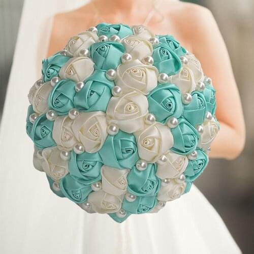 Pure Color green Bridal Wedding Bouquet Cream Satin Rose Artificial Flowers Wedding Bouquet de novia On Sale