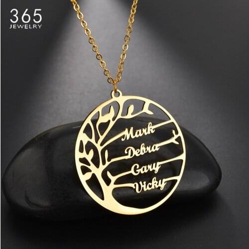 Personalized Stainless Steel Family Tree Necklace Women Men Gold Color Customized Name Necklace Birthday Gift Drop Shipping