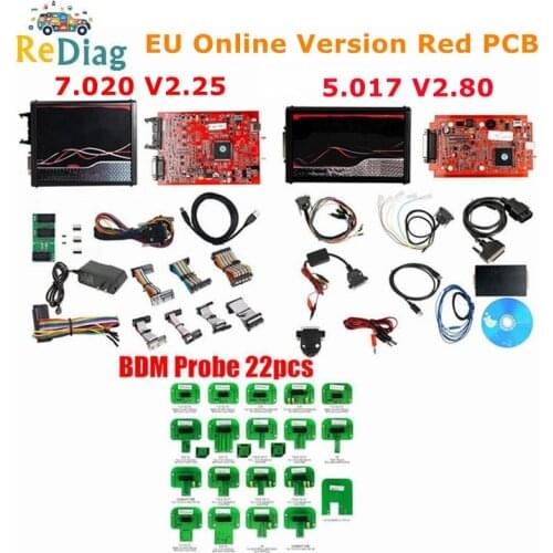 Newest V2.53 V2 V5.017 OBD2 Manager EU Online Red PCB ECU Programming 4LED V2.25 7.020 Mater Version BDM Probe 22pcs