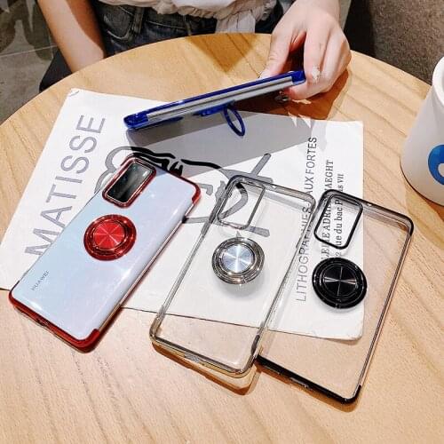 Luxury Soft Silicone Transparent Case For Huawei Pp40 Pro Metal Ring Holder Rubber Shockproof Back Cover Huawei P40 Cases