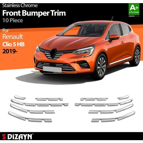 For Renault Clio 5 Chrome Front Bumper Trim Stainless Steel 10 Pc Exterior Car Accessories Parts Auto Products Stickers Styling