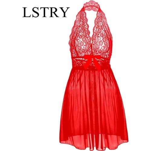Sexy Women Lingerie Lady Underwear Lace Night Dress Red Babydoll Sleepwear with G-string Lstry Sleeping Wear Lack Tight Bow
