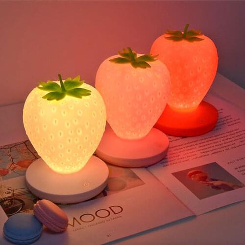 Touch Dimmable LED Night Light Silicone Strawberry Night Lights USB Bedside Lamp Baby Children Kids Birthday Gifts Bedroom Decor