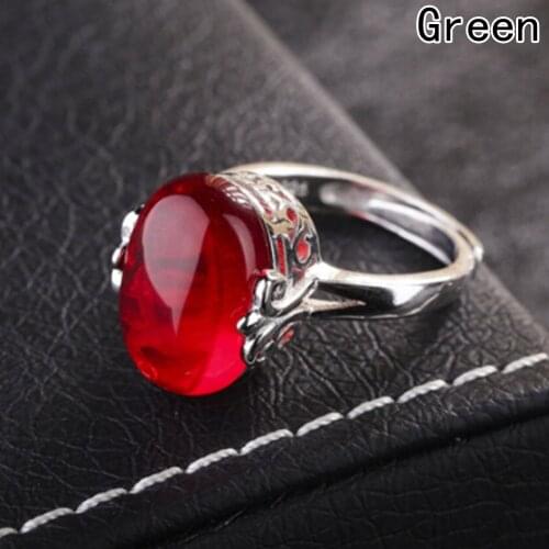 Silver Color Wedding Ring Synthetic Rubis Ring Open Ring Luxury 4 colors Corundum Rings for Women Gift