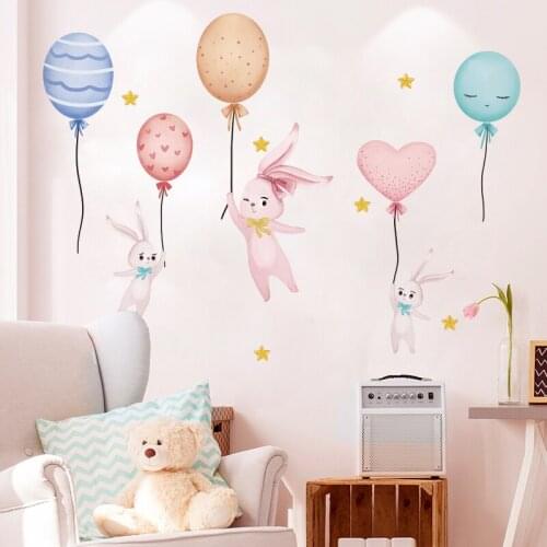 [SHIJUEHEZI] Colorfull Balloons Wall Stickers DIY Cartoon Rabbits Animals Wall Decals for Kids Rooms Baby Bedroom Decoration