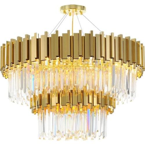 Modern Luxury LED Crystal Chandelier Double Layers Gold Hanging Lighting Fixtures Living Room Foyer LED Lustres De Cristal Lamps