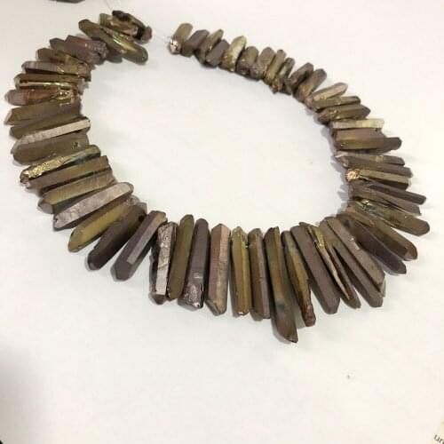 Titanium Bronze Aura Quartz Crystal Point AA Bulk Quartz Point Beads,Raw Quartz Points Graduated Top Drilled Spike Stick 16"