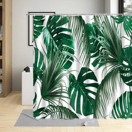 Tropical Leaves Shower Curtain Monstera Plant Green Banana Leaf Bath Curtains Sets Bathroom Decor Fabric Waterproof With Hooks
