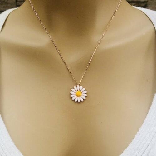 Whıte Daisy 925 Sterling Silver Necklace Women Girls Gift Jewelry Accessories Fashion Handmade Elegant Chain