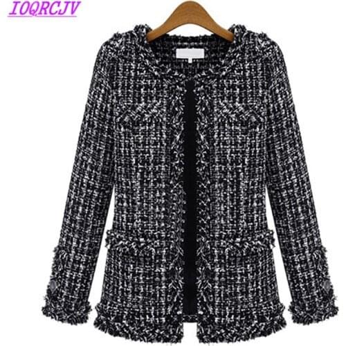 Plus size Autumn Winter Women Woolen cloth Short Jackets Lattice Woolen Outerwear Coats Large size Slim Short Coats IOQRCJV Q034