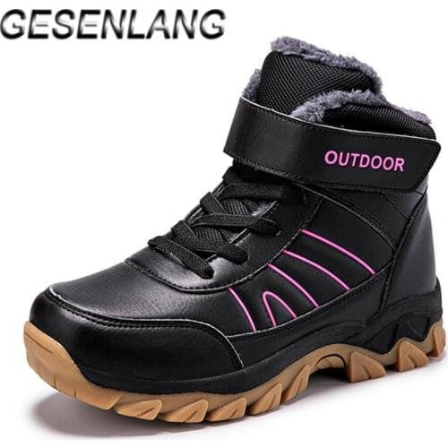 Womens Winter Walking Shoes High Top Leather Casual Ankle Boots Female Sneakers Plus Fur Warm Outdoor Snow Boots Barefoot Shoes