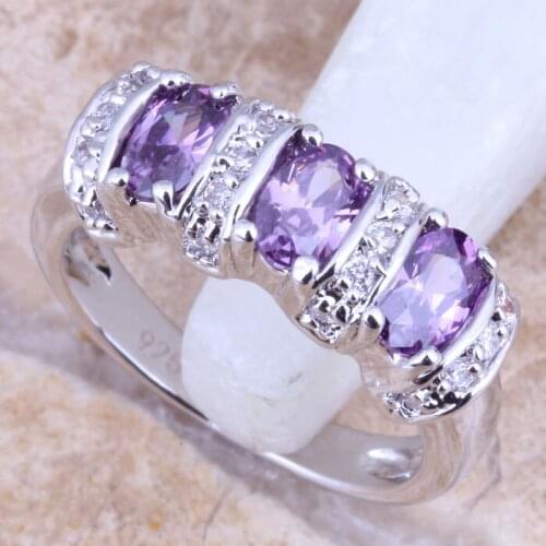 Royal Purple Cubic Zirconia White CZ Silver Plated Womens Jewelry Ring Size 6 / 7 / 8 / 9 R1480