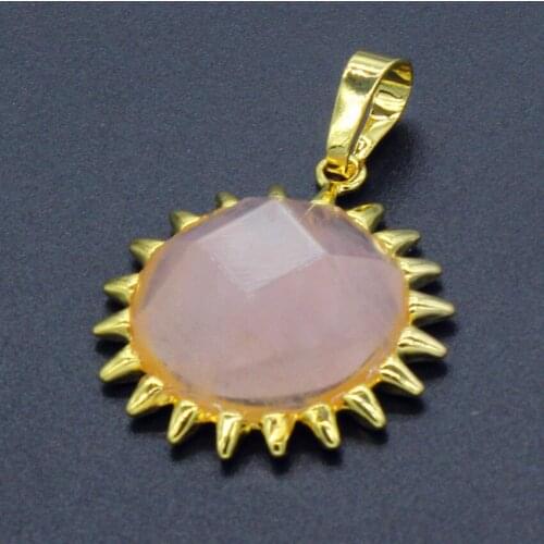100-Unique 1 Pcs Light Yellow Gold Color Natural Rose Pink Quartz Sun Flower Shape Pendant Elegant Women Jewelry